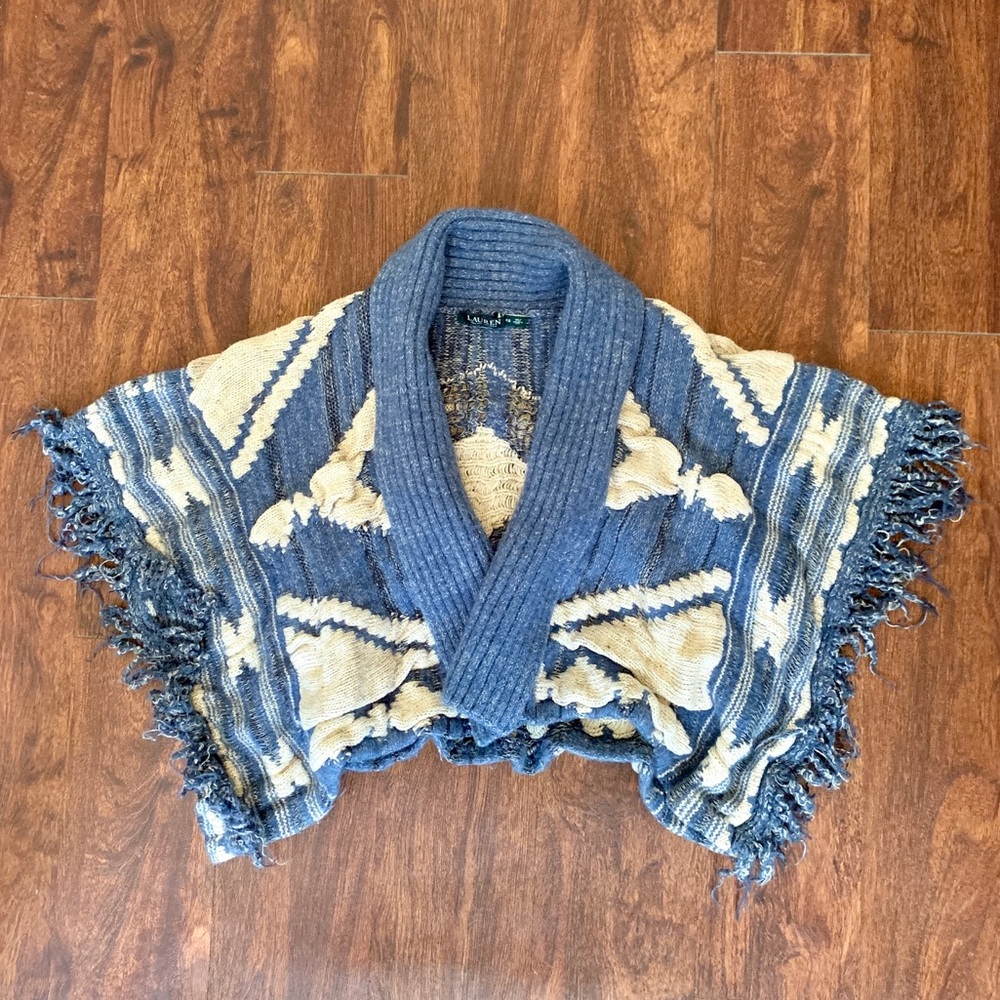 Ralph Lauren Cardigan Wool Linen Southwest Fringe - Picture 3 of 8